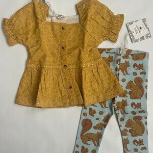 Kate Quinn Organic Cotton 2pc Set 6-12M 100 Acre Wood Top Squirrels Leggings NWT